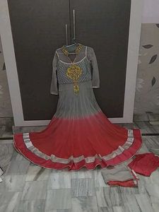 Peach And Grey Shade Gown