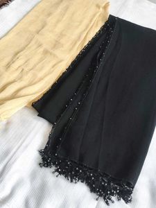 2- Elegant Dupatta Set - Beige &amp; Black 🧣