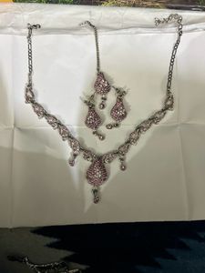 Pink&amp;silver Stone Necklace ❤️