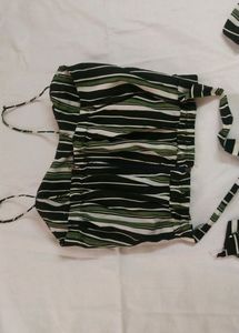 Green Crop Top With Wrap Detail