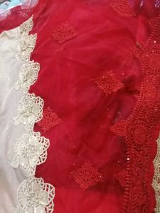Red Designer Saree With Golden Blouse