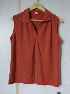 Coral Ribbed Sleeveless Top