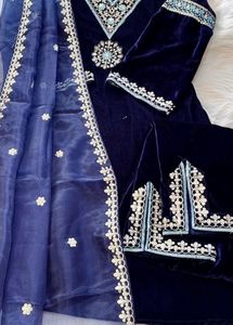 Pure Viscose Velvet With Embroidery Suit Set XL