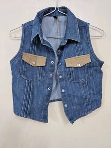 Sleeveless Denim Button-Up Top