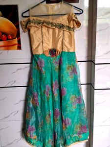 Girls Ethnic Wear Dress Off Shoulder With Net Neck