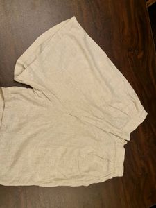 Beige Wide Pleated Linen Look Shorts