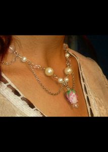 handmade lamp worked raspberry locket necklace