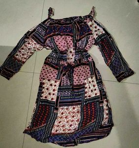 Patchwork Cold Shoulder Dress