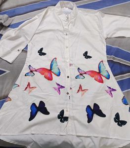 Butterfly Print White Tunic Top