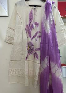 SALE:: Mul Cotton Lavender Kurta Set Dupatta