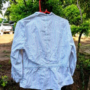 Striped Tie-Neck Blouse