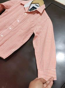 Light Coral Check Printed Shirt For 4- 5 Year Boy