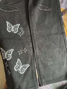 Butterfly Patch Black Jeans