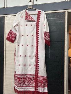 Elegant White & Red Kurta