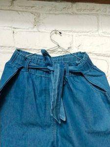 Blue Wide-Leg Tie Waist Pants
