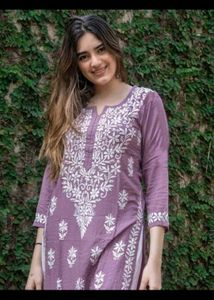 Chikankari lavender Rayon straight kurti