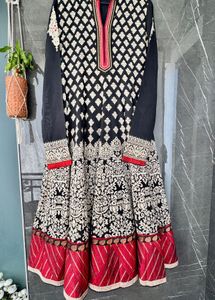 Red and Black Anarkali Gown With Net Dupatta
