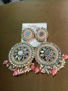 Statement Mirror &amp; Pearl Earrings