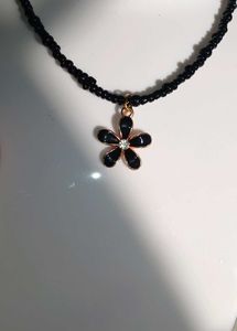 Floral Black Beaded Necklace