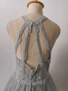 Grey Lace &amp; Tulle Party Dress
