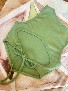 Green Backless Crop Top