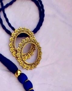 Blue Silk Threaded Necklace And Earrings