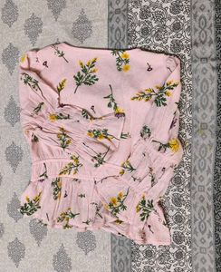 Only Brand Women Pink Floral Elastic Peplum Top