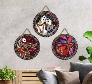 Madhubani Art Wooden Wall Hanging Set of 3