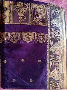 Purple &amp; Gold Patterned Saree