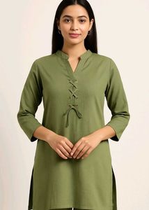 Olive Green Lace-Up Blouse