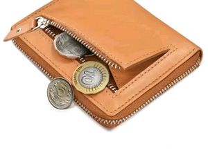 New Mens Tan Trendy Zipper Genuine Leather Wallet