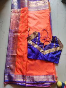 Orange With Green Colour Combination Saree