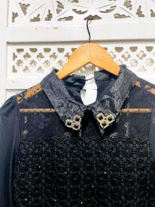 Korean Black Peplum Top C