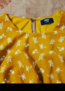 Mustard Floral Pleated Dress