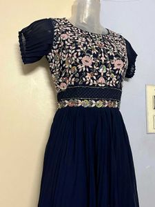 Elegant Navy Blue Embroidered Dress