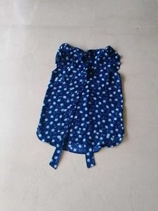Lovely Blue Top With Overall White Flower Prints