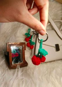 Cute Crochet Cherry Keychain