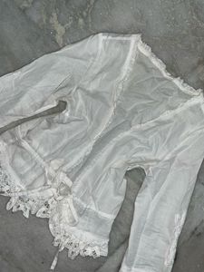 White Lace Tie Front Top