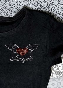 Women Black Cotton Embellished Logo Casual Tshirt
