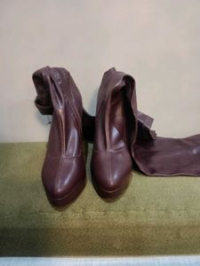 Burgundy Thigh-High Platform Boots