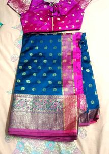 Blue and Pink Saree with Blouse