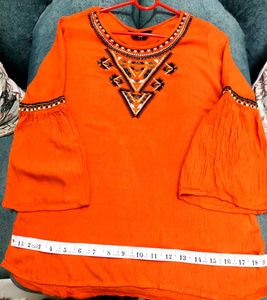 Coral Embroidered Top