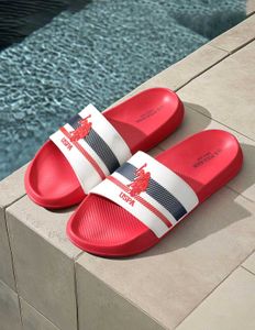 USPA Mens Rafa Printed Slides - Red &amp; White
