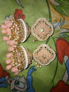 Peach Jhumka Earrings( weighted earrings )