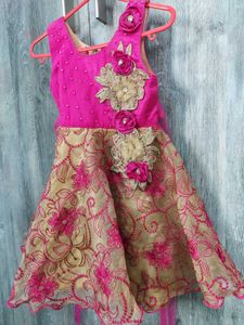 Pink Embroidered Party Frock