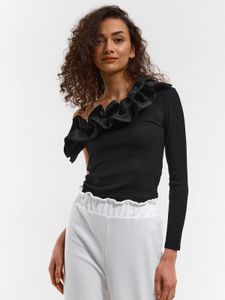 Chic Black Ruffle One-Shoulder Top