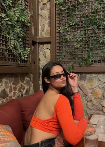 Orange Long Sleeve Backless Top