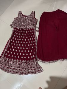 Maroon nayra cut dress with duppata