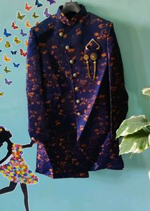 Dark Blue Print Indo Western Sherwani 😍