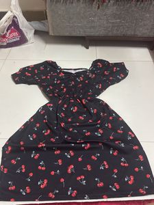 Cherry Print Black Dress
